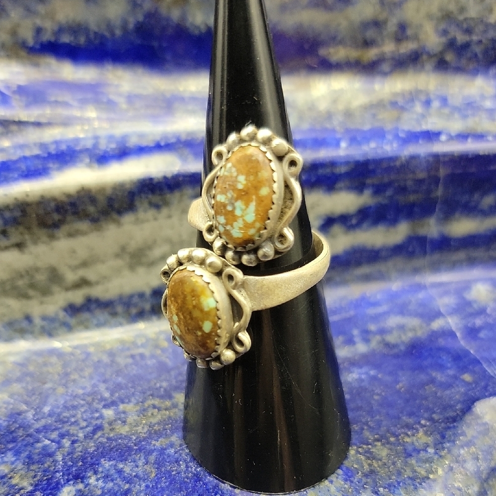 NEW #8 Turquoise Sterling Silver Double-Stone Ring Southwestern Style Adjustable